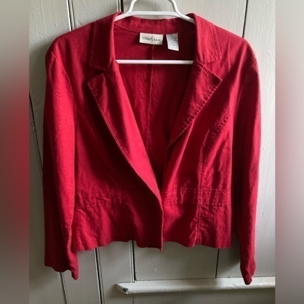 Studio Ease Vintage Red Linen Blend 90s Cropped Blazer Size 14
